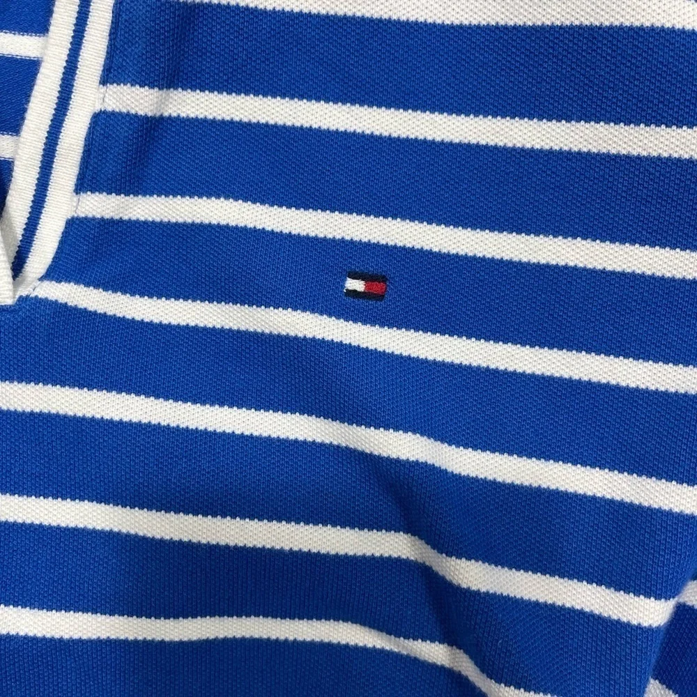 Tommy Hilfiger polo shirt open V-neck white and blue stripes women’s size S - Picture 7 of 17